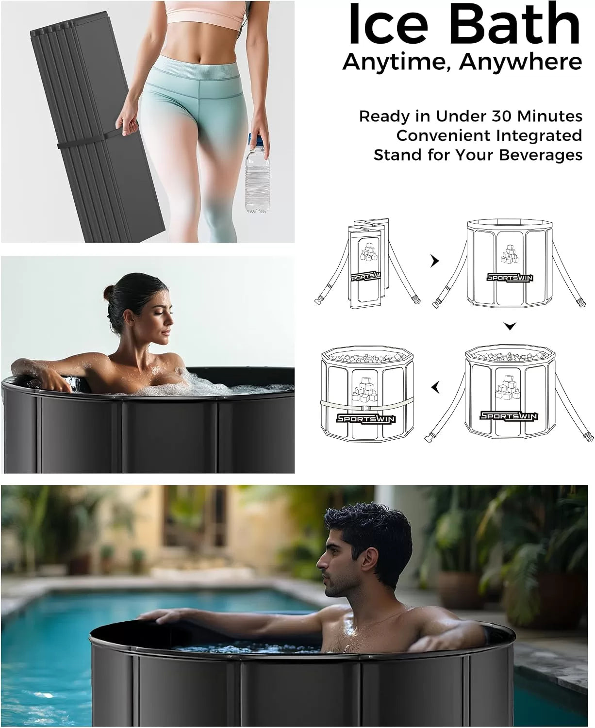 SPORTSWIN Portable Inflatable Ice Bath Tub – Black