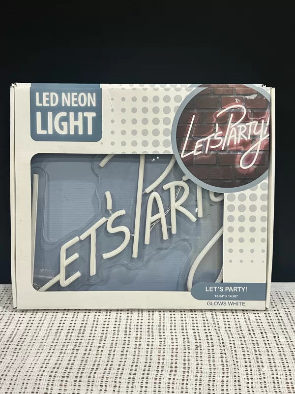 Let’s Party White LED Neon-Style Sign – 16.54 × 14.96 Inches